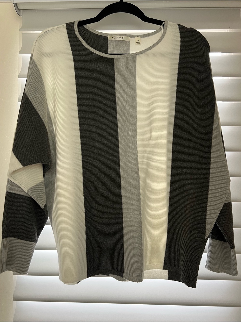 Cyrus Striped Crew Neck Sweater in Ivory, Charcoal & Light Gray